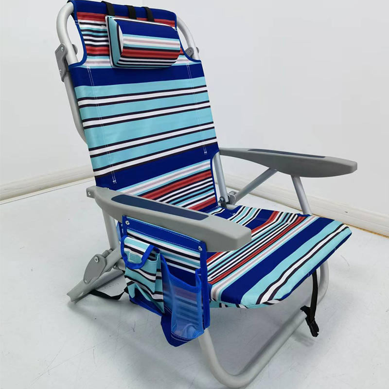Portable Foldable Outdoor Stripe Backpack Beach Chair With Cooler Bag